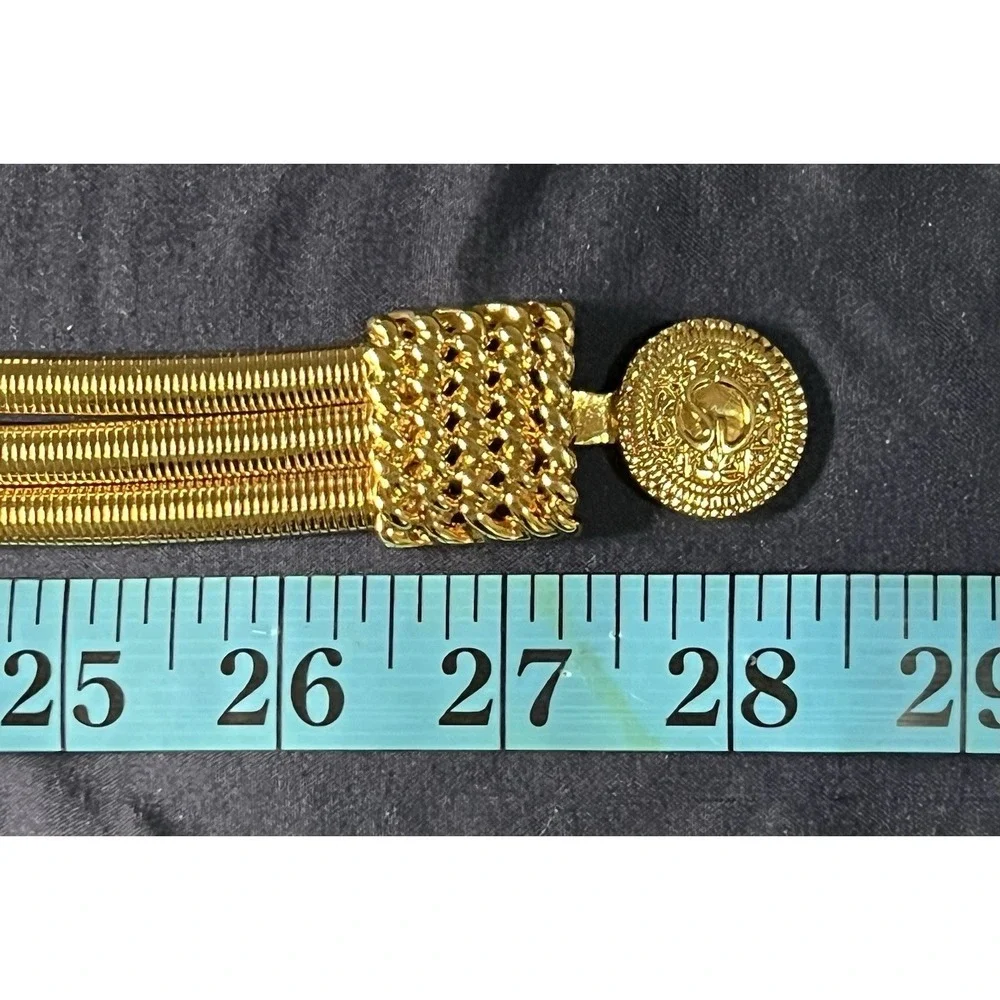 Vintage St John Gold Toned Stretchy Coil Belt with Rhinestone Medallions